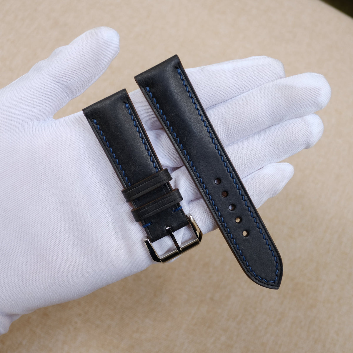 dark navy & tan pueblo leather watch strap