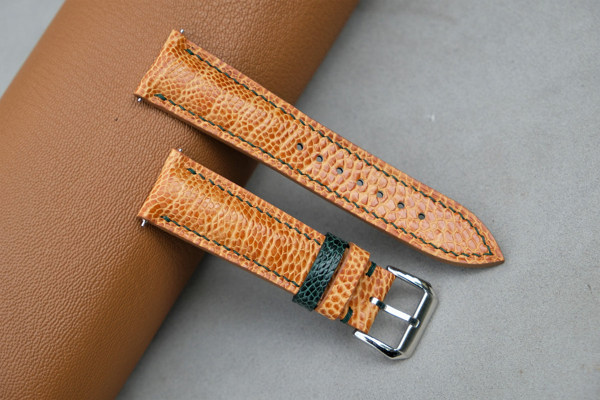 gold ostrich leather watch strap
