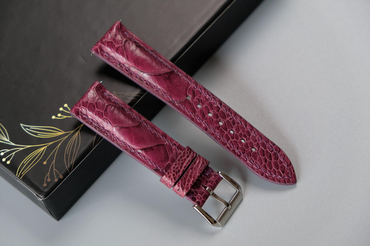 purple ostrich leather watch strap