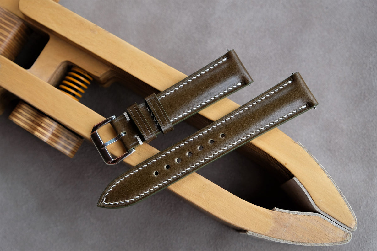 olive shell cordovan leather watch strap