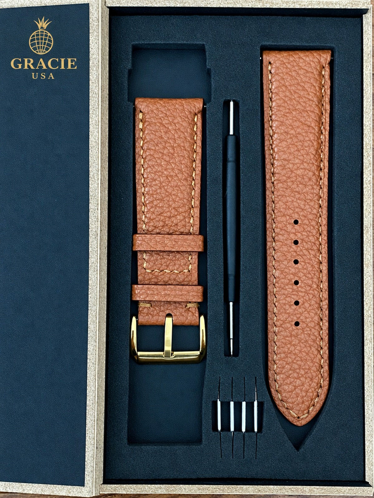 camel togo leather watch strap