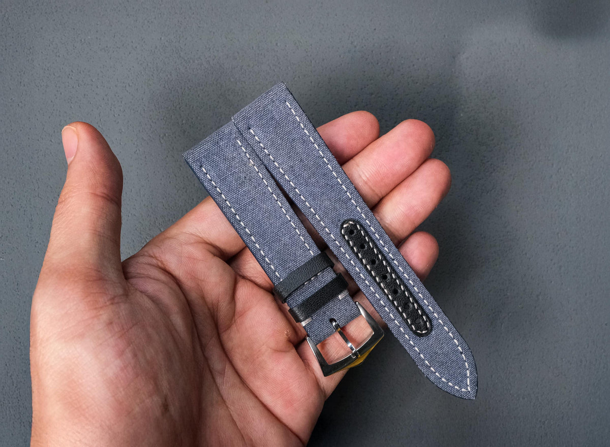 dark grey canvas leather watch strap