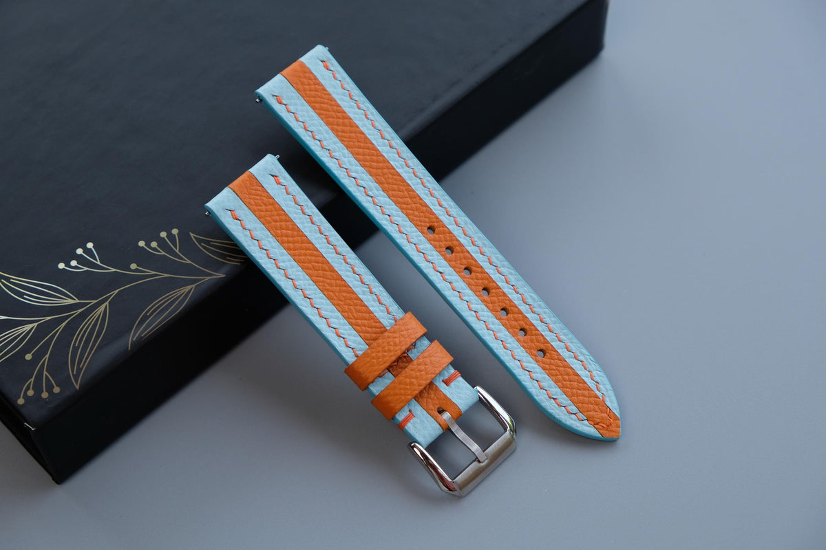 blue & orange epsom leather watch strap