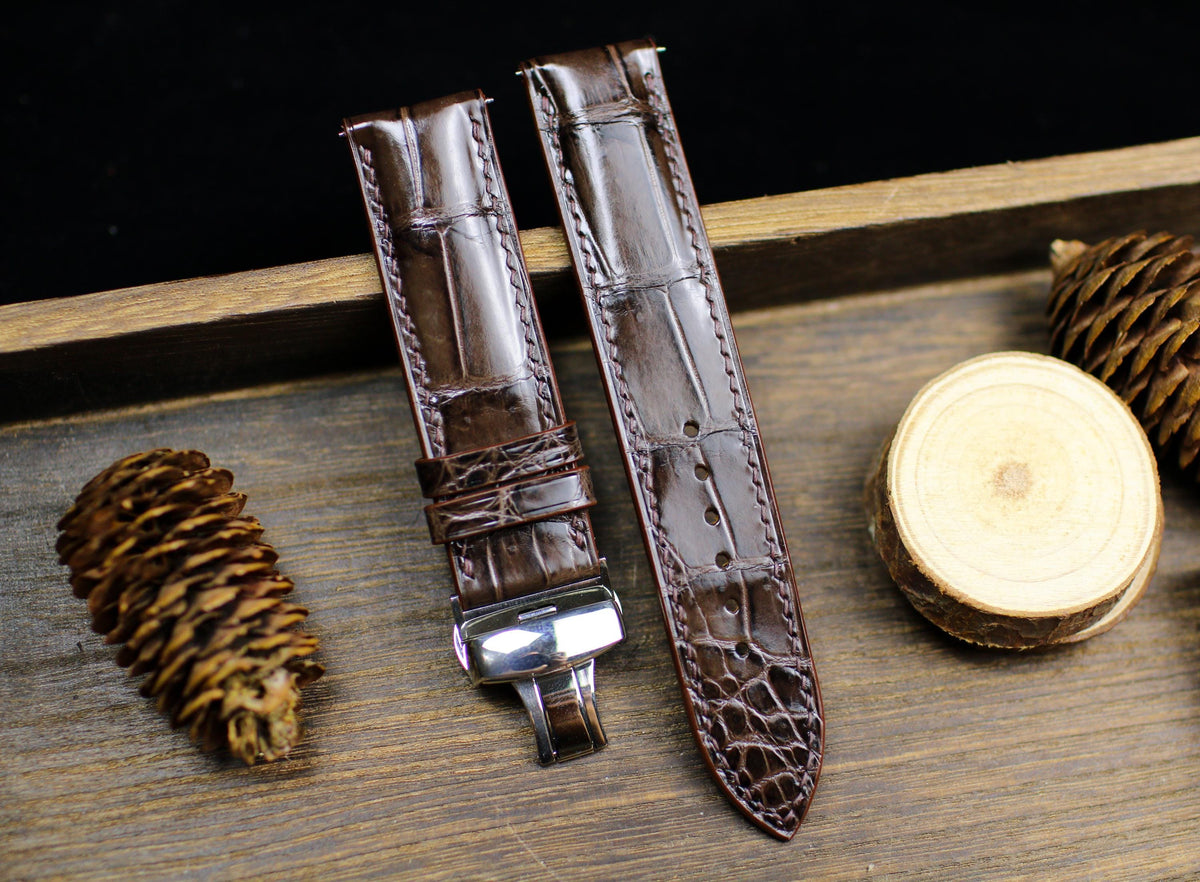dark brown alligator leather watch strap