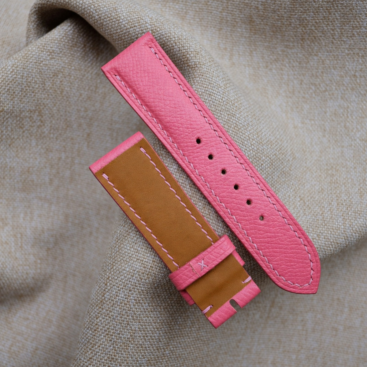 pink epsom leather watch strap