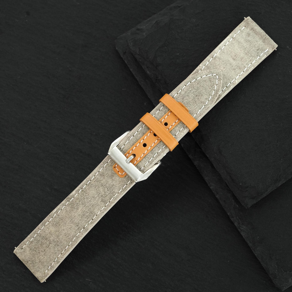green grey & tan canvas leather watch strap