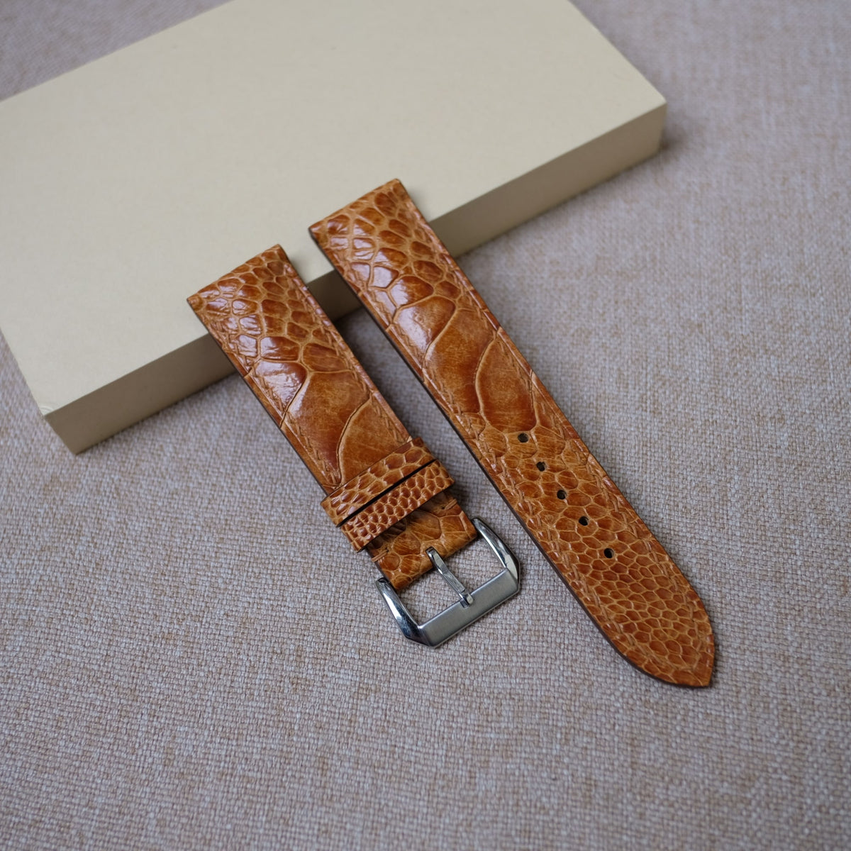 golden yellow ostrich leather watch strap