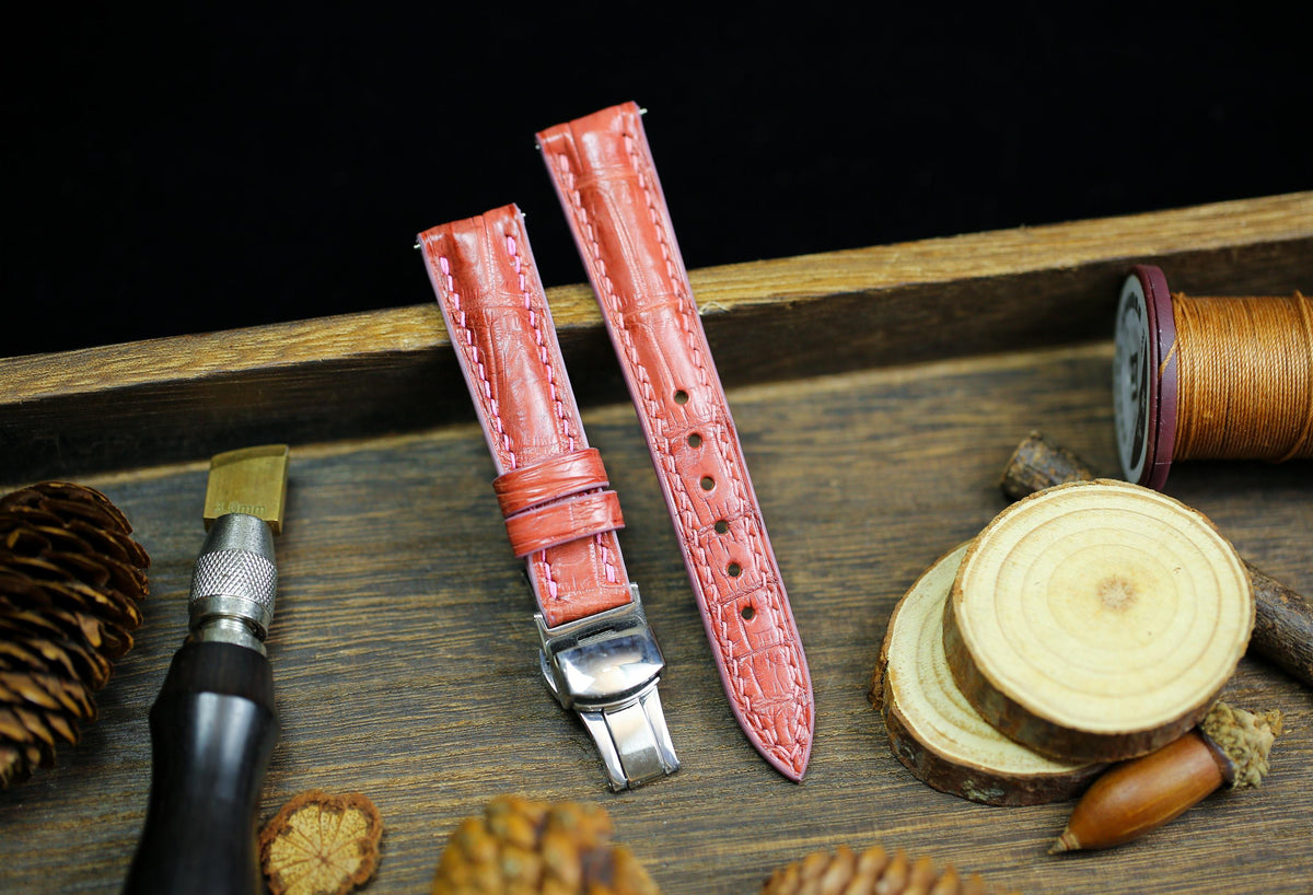 salmon pink alligator leather watch strap