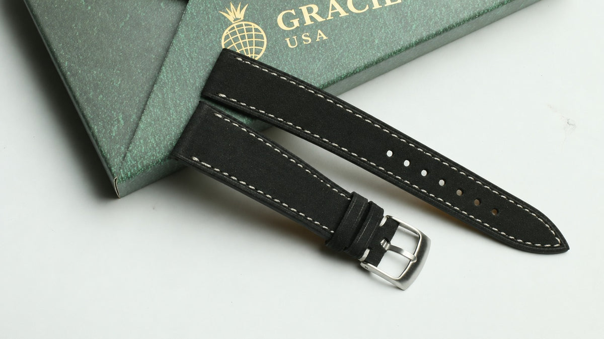 black nubuck leather watch strap
