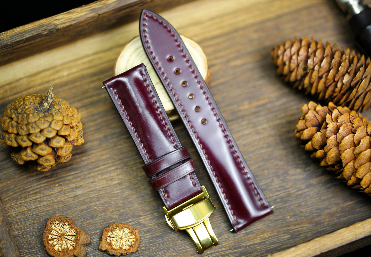 cherry brown shell cordovan leather watch strap