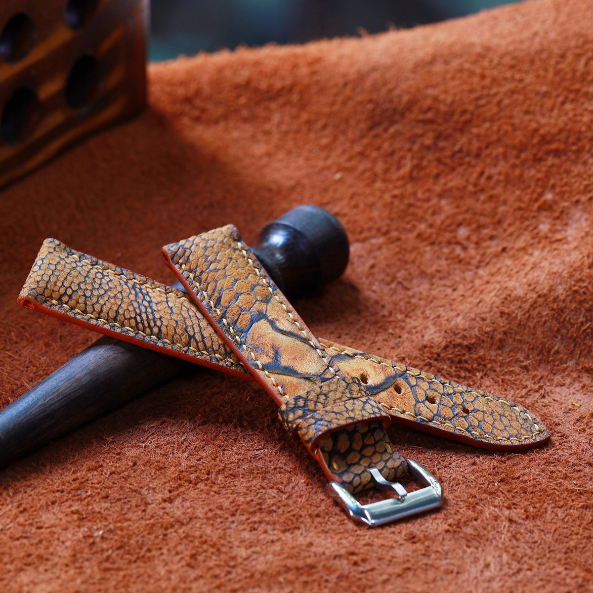 brown ostrich leg leather watch strap
