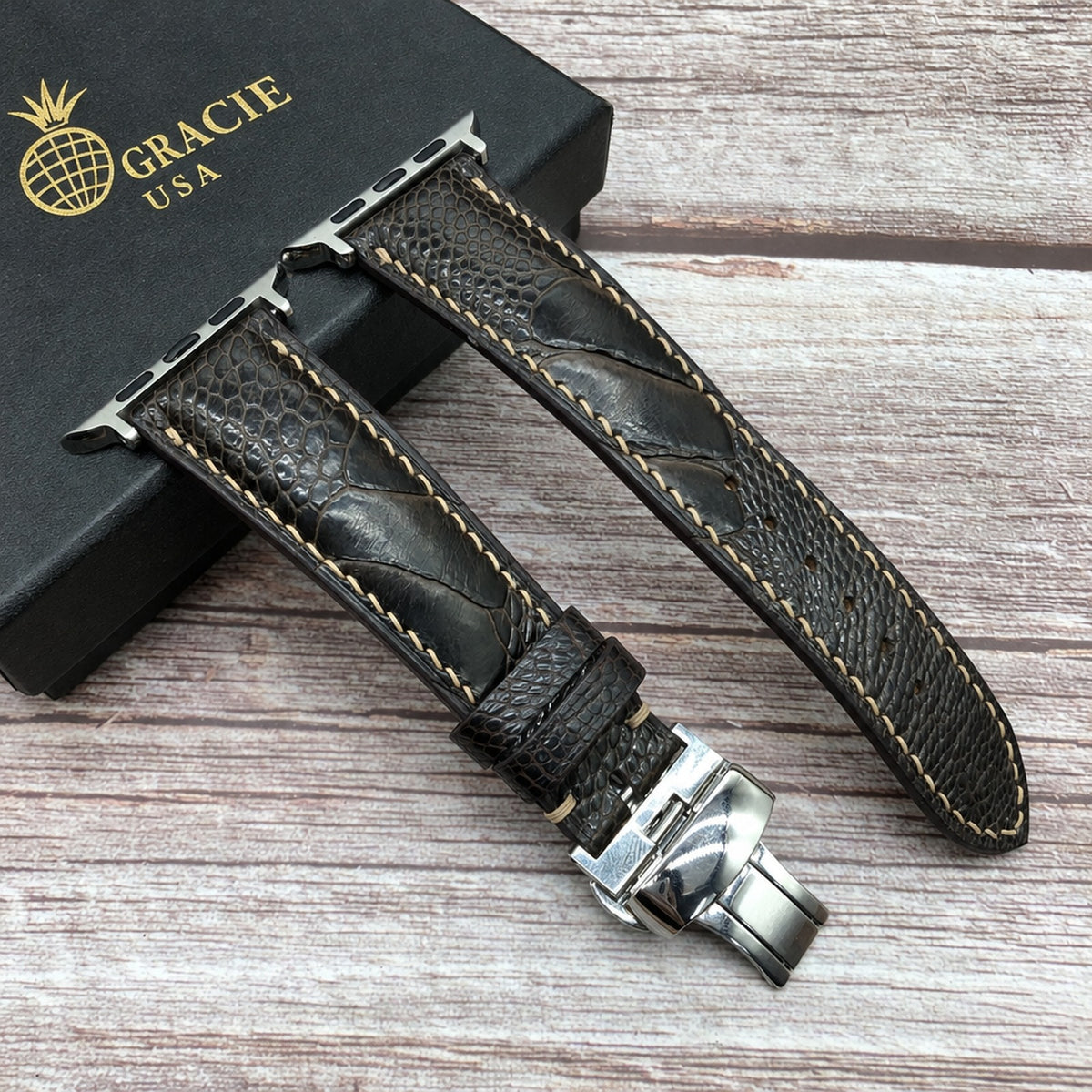 brown ostrich leg leather watch strap