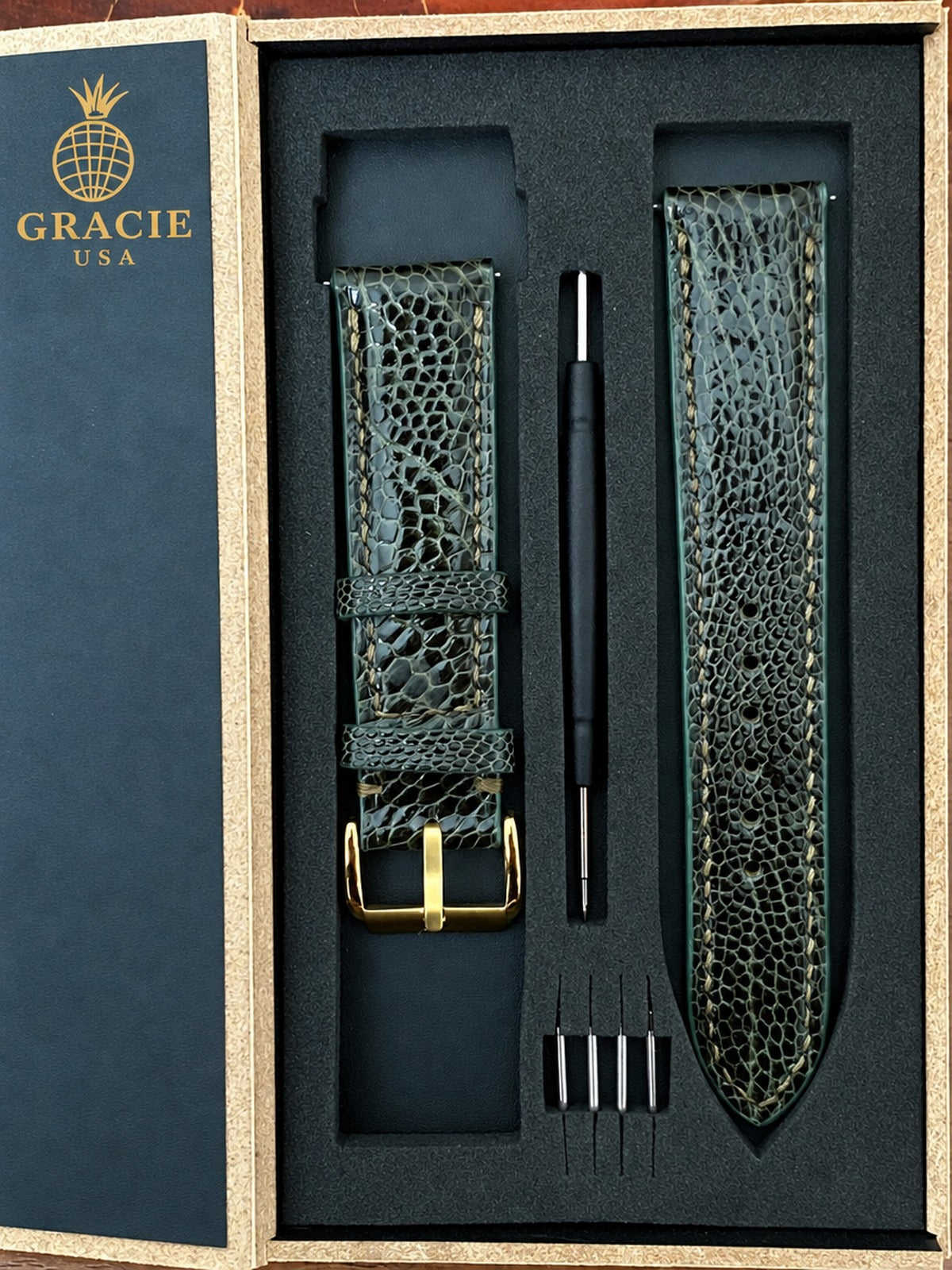 dark green ostrich leg leather watch strap