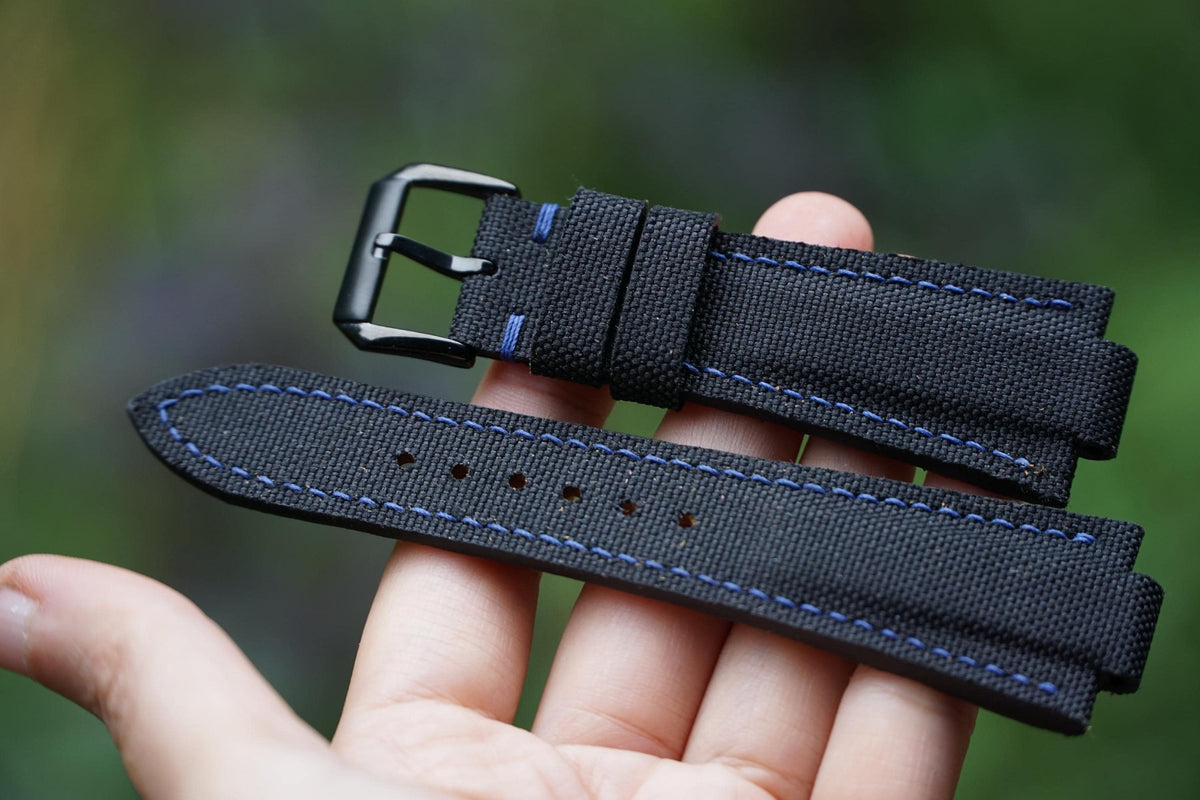 black sailcloth rubber leather watch strap