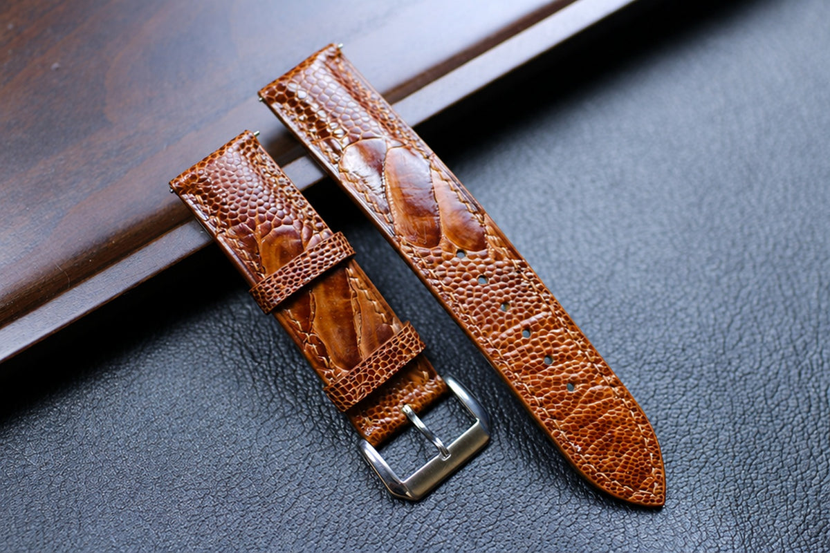 tan ostrich leg leather watch strap