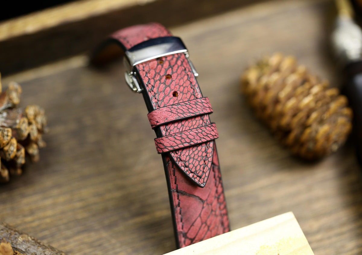 oxblood ostrich leg leather watch strap