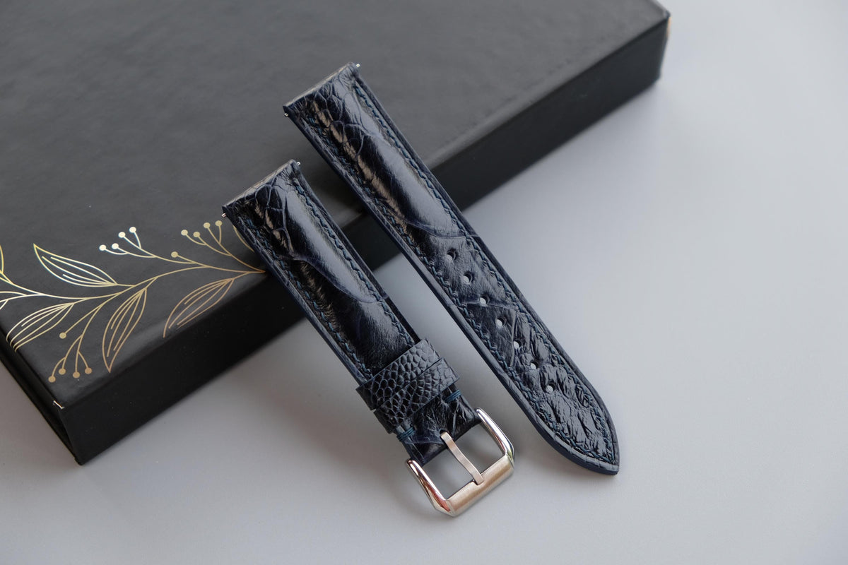 dark blue ostrich leather watch strap