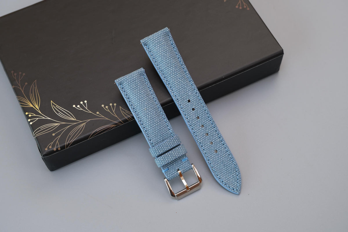 light blue canvas leather watch strap