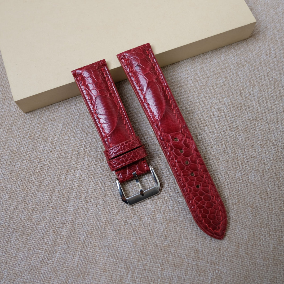 red ostrich leather watch strap