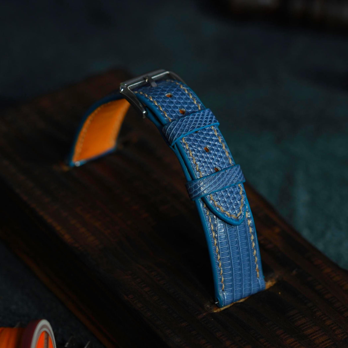 teal blue lizard leather watch strap