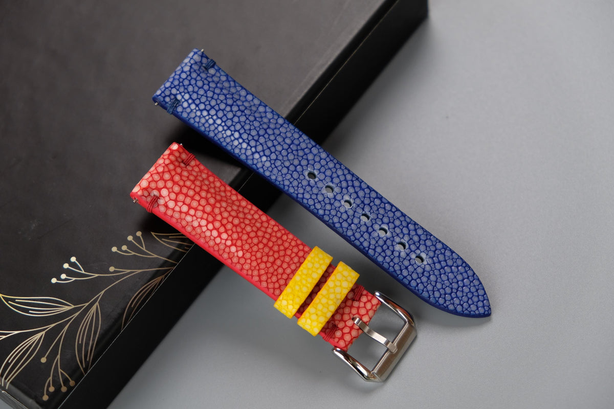 blue & red stingray leather watch strap
