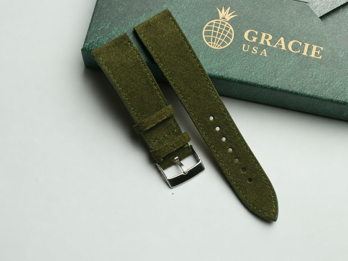 olive green suede leather watch strap