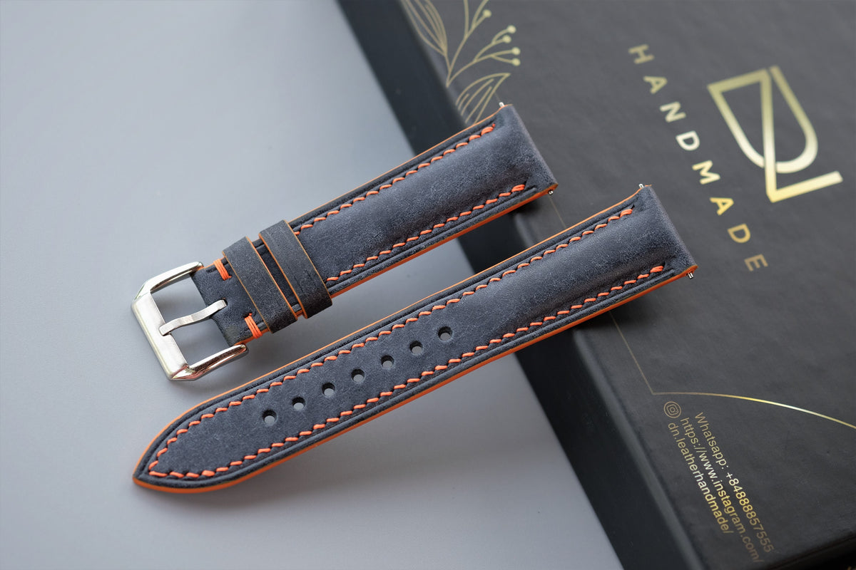 dark blue pueblo leather watch strap