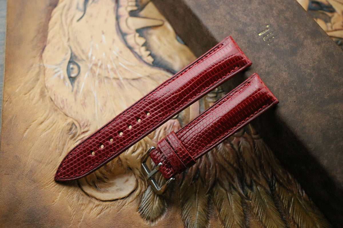burgundy lizard leather watch strap