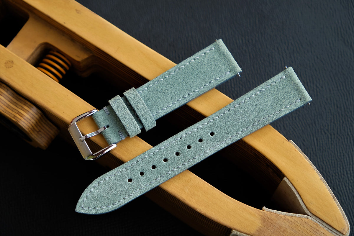 blue suede leather watch strap