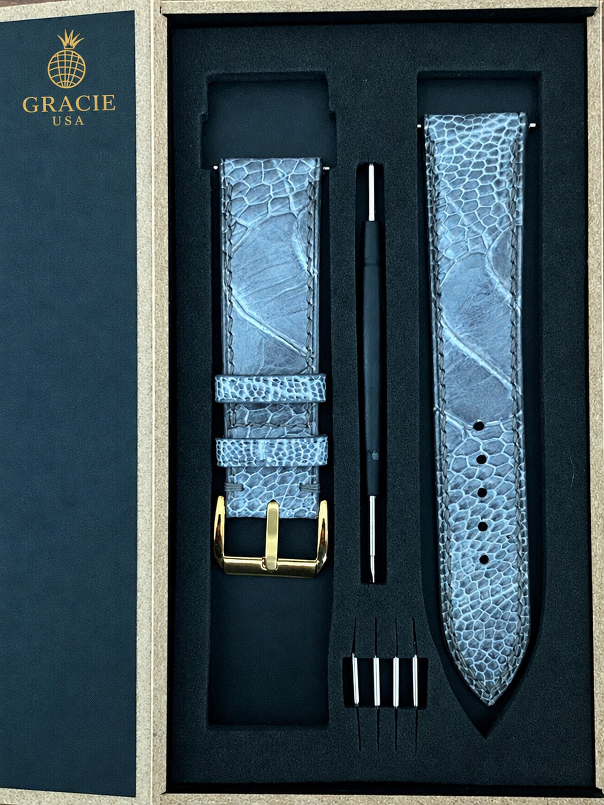 grey ostrich leg leather watch strap