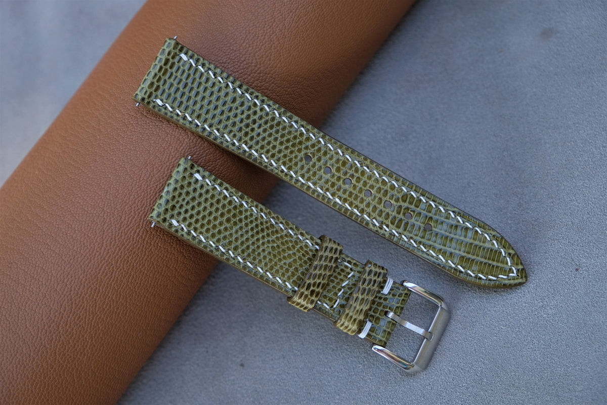 olive lizard leather watch strap