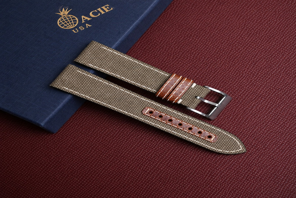 olive canvas leather watch strap