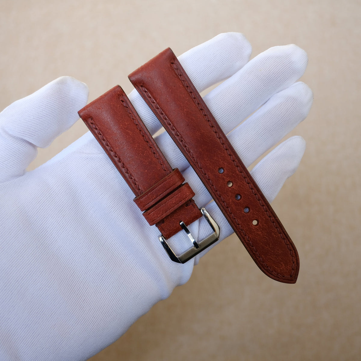 burgundy & tan pueblo leather watch strap