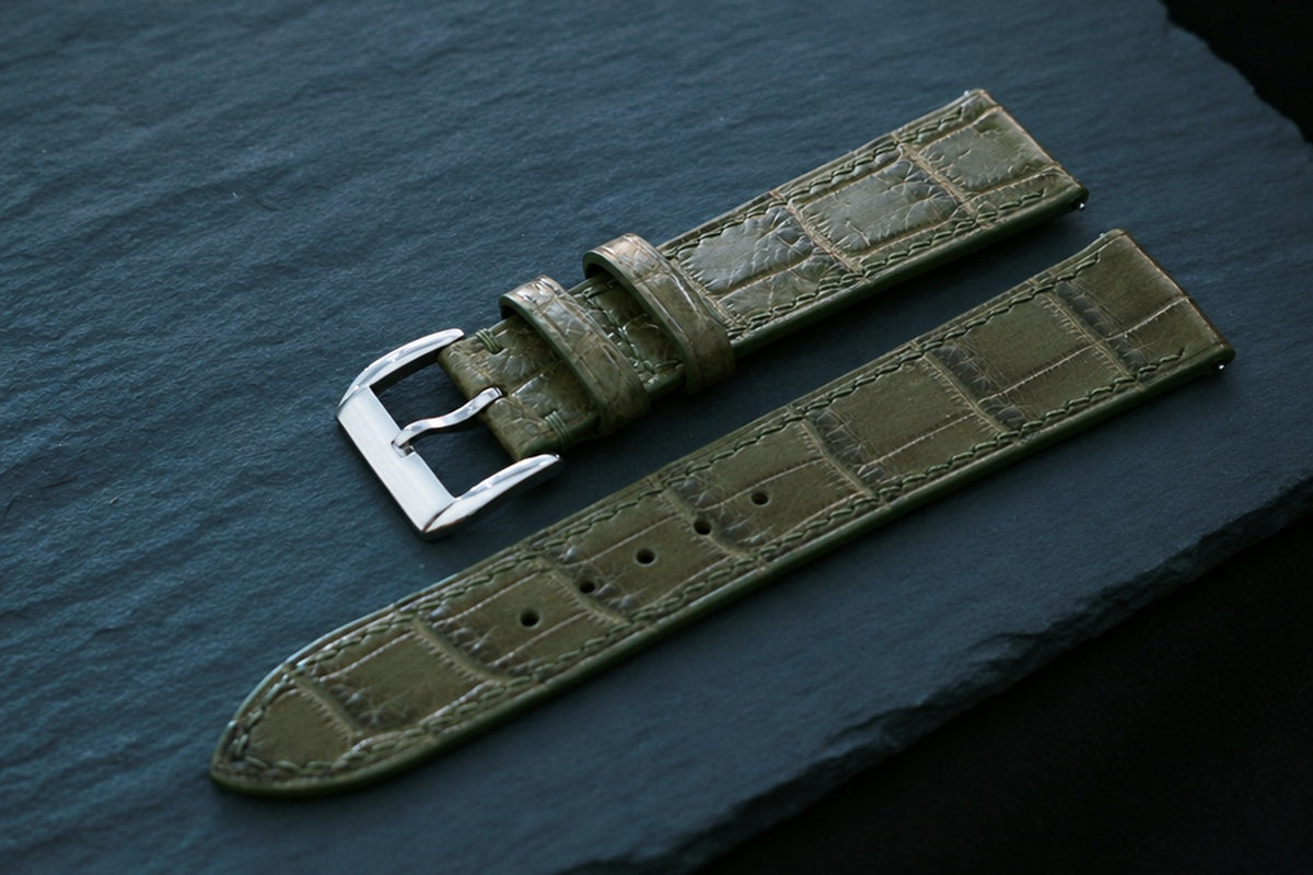 olive green alligator leather watch strap