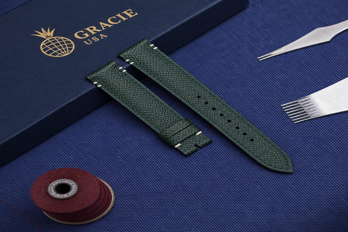 dark green epsom leather watch strap