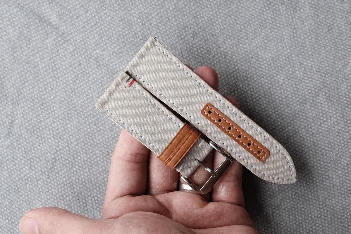 greige canvas leather watch strap