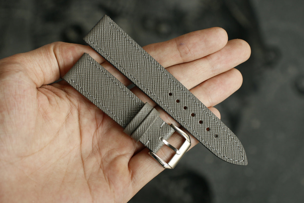 grey saffiano leather watch strap