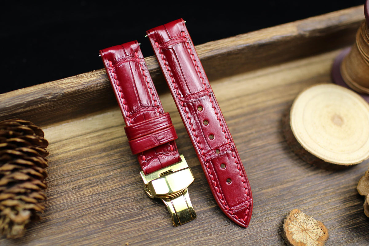 oxblood red alligator leather watch strap