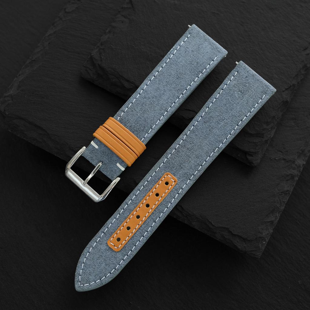 slate grey & brown canvas leather watch strap