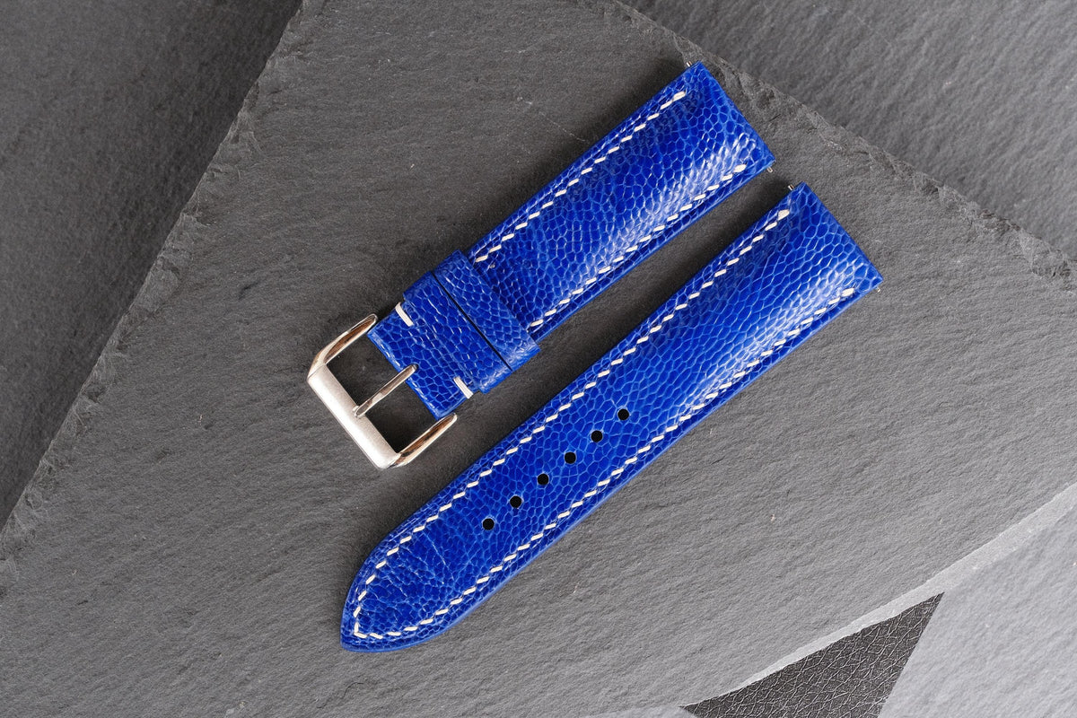 blue ostrich leather watch strap
