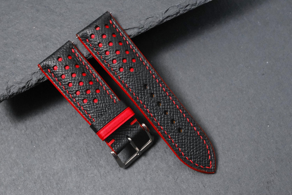 black red & red epsom leather watch strap