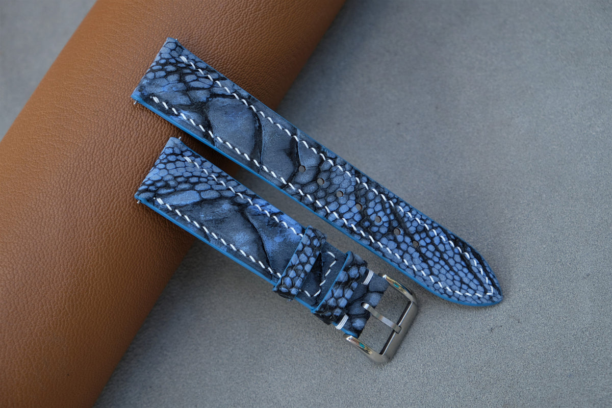 light blue ostrich leather watch strap