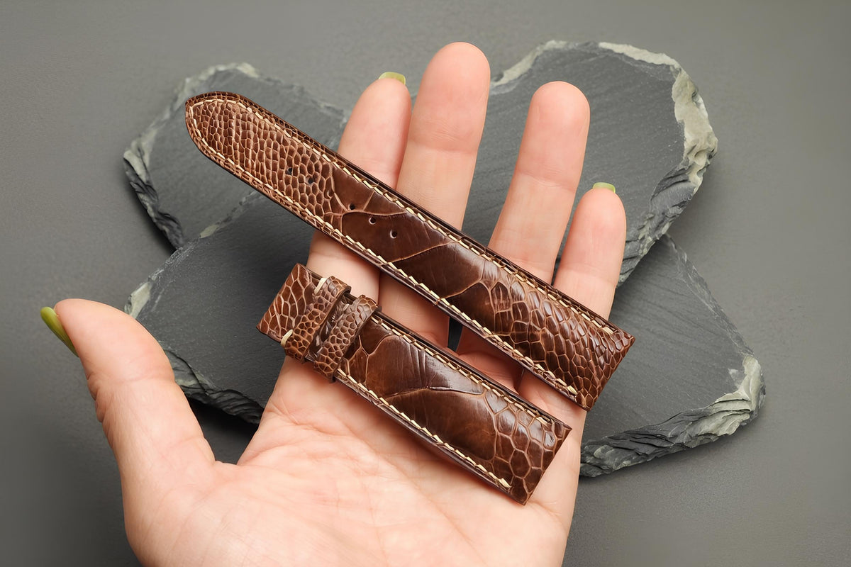 brown ostrich leather watch strap