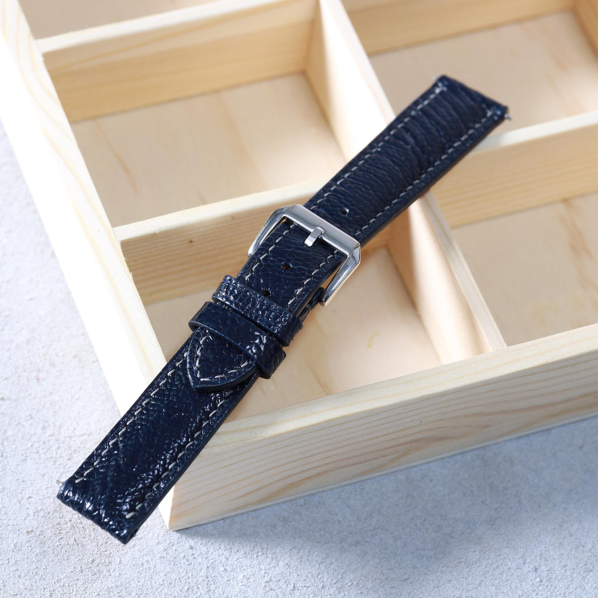 navy ostrich leg leather watch strap