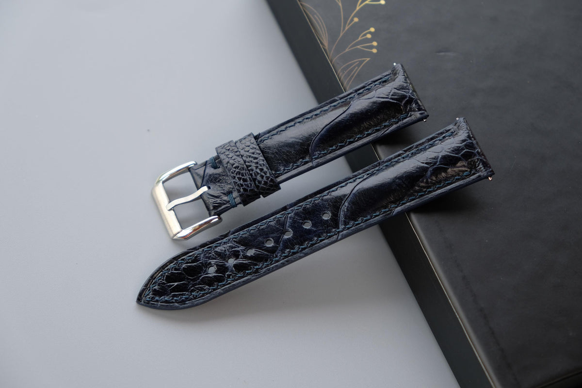 dark blue ostrich leather watch strap – photo 2