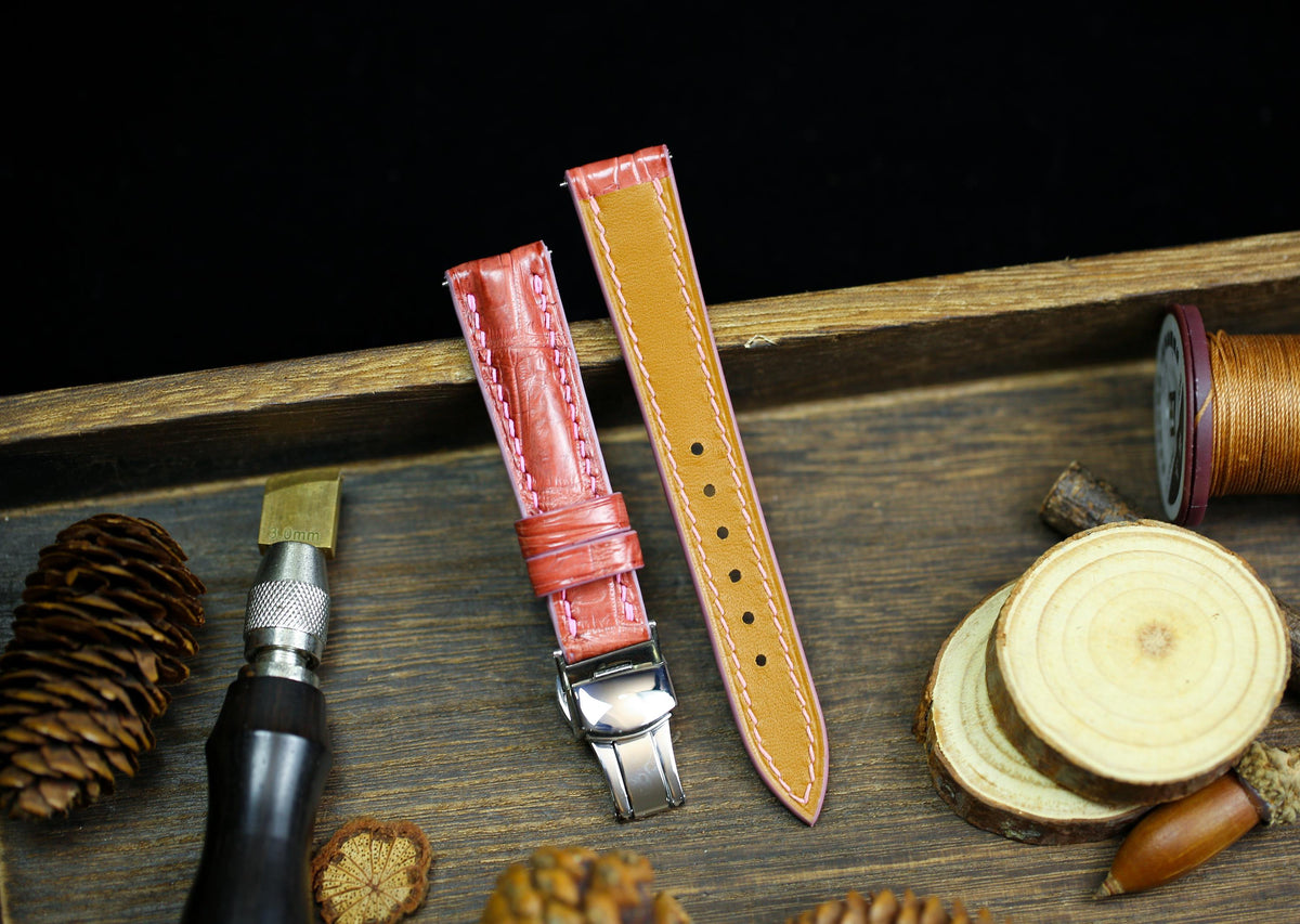 salmon pink alligator leather watch strap – photo 2