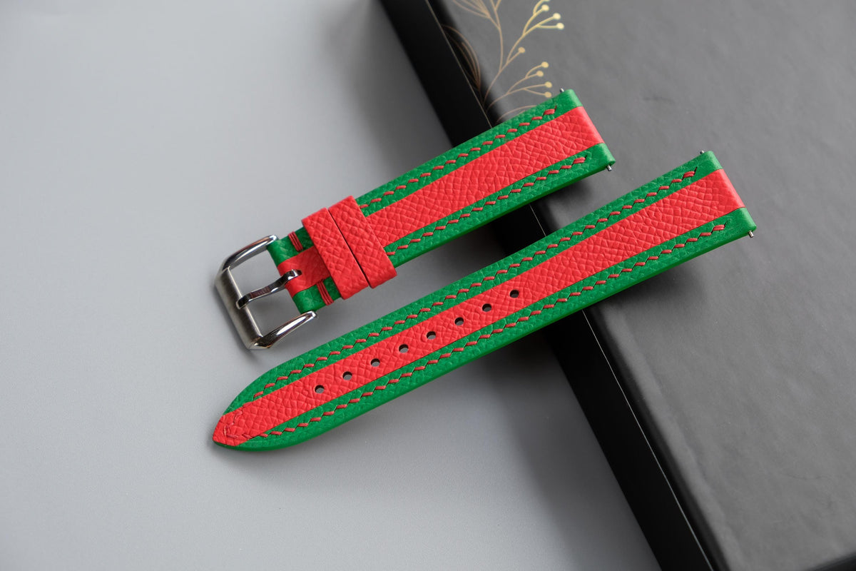 green & red epsom leather watch strap – photo 2