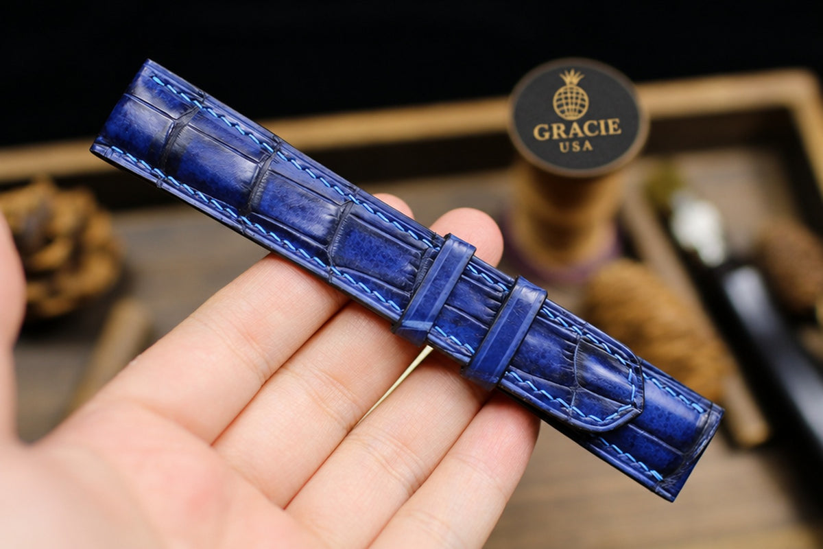 patina navy blue alligator leather watch strap – photo 2