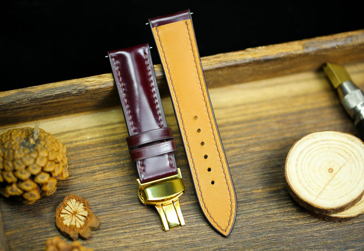 cherry brown shell cordovan leather watch strap – photo 2