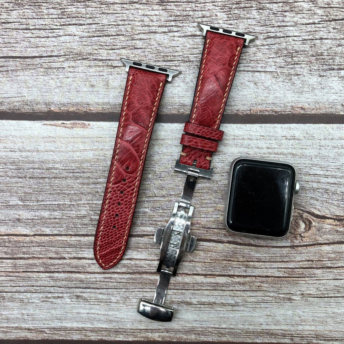 red ostrich leg leather watch strap – photo 2